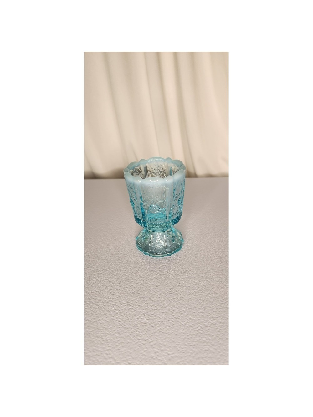 Fenton Blue Opalescent Paneled Daisy Toothpick Holder